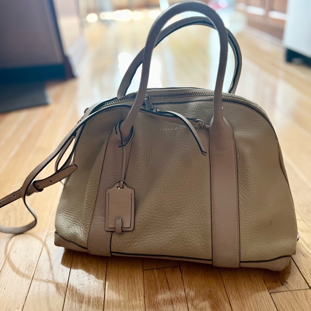 Off white cream Coach bowling style caryall purse